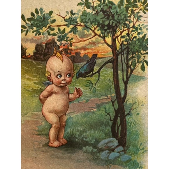 Antique 1916 Ephemera Gartner & Bender Postcard Humorous “Kewpie” Baby Raven SEE - Picture 1 of 5